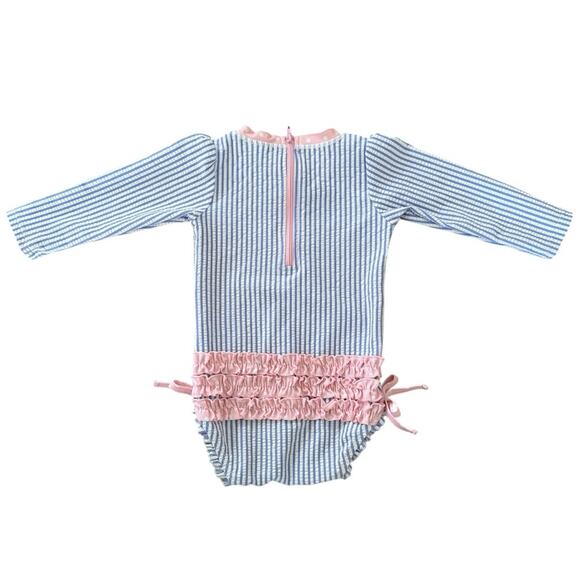 Ruffle Butts Seersucker Long Sleeve Rash
Guard Periwinkle Blue Pink Size 12-18M - Picture 4 of 7
